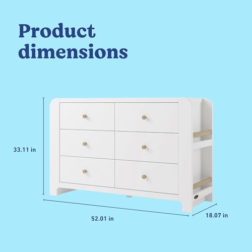 Image of Graco Read-with-Me 6 Drawer Dresser with Bookshelves, White with Driftwood | GREENGUARD Gold Certified, Removable Bookshelves, Nursery & Kids Bedroom Wood Dresser, Spacious Storage, Interlocking Drawers