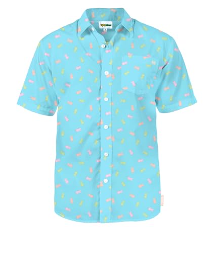 Tipsy Elves Easter Shirts for Men Peeps - Officially Licensed Mens Short Sleeve Button Down Pastel Vacation Hawaiian Shirt - Blue Peeps Its Hoppin Button-Up Size - Large