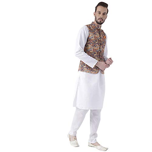 Image of hangup 3pc Kurta Pajama Basket 3PC 36AWhite KPW 38 Multicolour