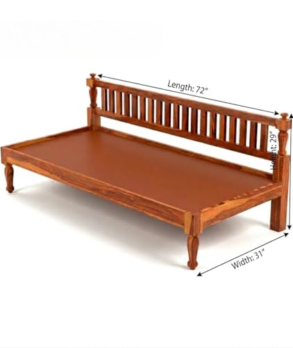 Image of Sheesham Wood 3 Seater Sofa Diwan Bed for Living Room Daybed Wooden Diwan Cot Wooden Divan Sofa Bed Divan Bed with Premium Mattress - 3 Seater Sofa for Living Room Home (Honey)