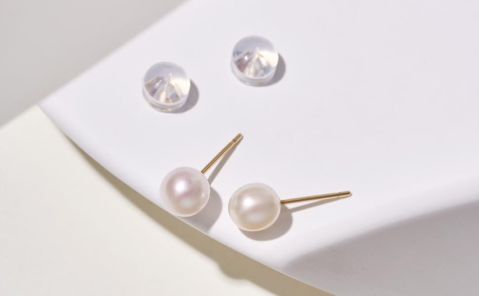 EPI Pearl Stud Earrings for Women Round White Freshwater Real 14k Gold Stud Earrings Hypoallergenic Earrings with Genuine Cultured Pearls,Pearl Gifts for Anniversary - Image 4