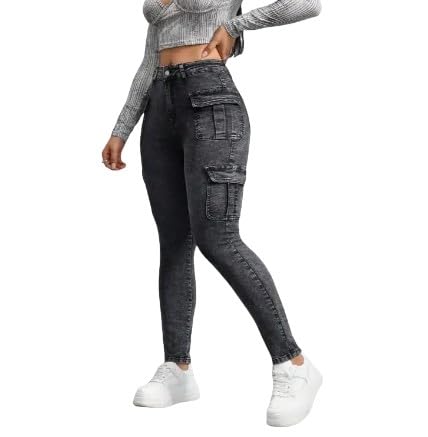 Women's Skinny Cargo Jeans with Side Flap Pockets, High Stretch Denim, and Zipper Fly Closure4