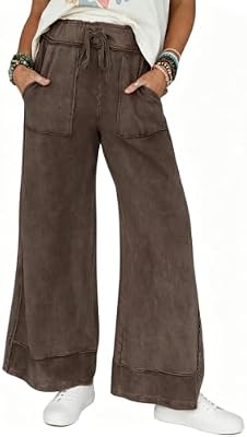 Athlisan Women's Casual Wide Leg Sweatpants – Acid Wash Palazzo Pants with Elastic Waist & Pockets (...
