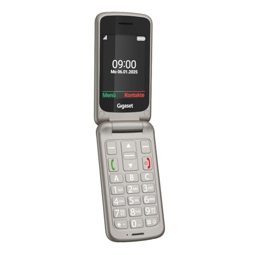 Gigaset GL595 Flip-Mobiltelefon – einfache Bedienung für Senioren, große Tasten & SOS-Notruftaste – Staub- & spritzwassergeschützt IP44 Schutzklasse – ohne Vertrag – 2,8 Zoll TFT-Farbdisplay, Titanium