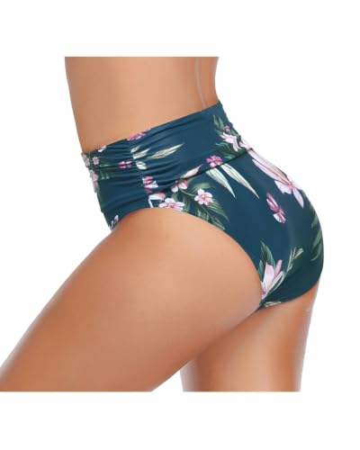 Image of Tempt Me Women's High Waisted Bikini Bottom Tummy Control Ruched Bathing Suit Swim Bottom