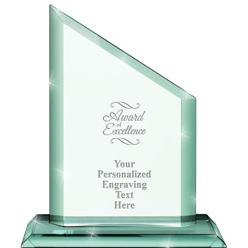 8.5" Personalized Crystal Trophy- Award of Excellence Ivy Jade Crystal - Recognition Award for Employees - Corporate Awards - Customized Engraving Prime