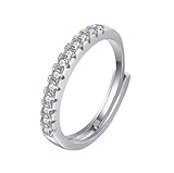 Daesar Anillos de Mujer de Compromiso con Media Eternidad Redondo con Moissanita, Oro Blanco 14K, Talla 22(62mm), Anillo Compromiso Plata