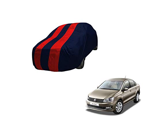 Image of Auto Hub Car Cover Compatible with Vento with Mirror Pocket,Triple Stitched, Weather Proof, Vento Car Cover- Navy-Red