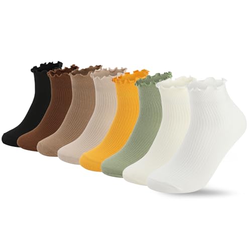 Image of 3 /8 Pairs Frilly Socks Women,Ruffle Socks for Girl Women,Cute Ankle Socks for Women,Comfort Breathable One Size 5-9