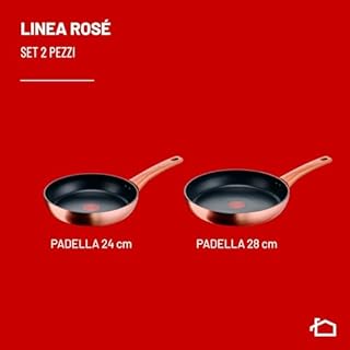 Lagostina Rosé, Set di 2 Padelle Antiaderenti Ø 24/28 cm, Rivestimento Titanium, Indicatore di Calore Thermo-Signal, Manico Rivettato, Compatibile con Induzione, Colore Oro Rosa