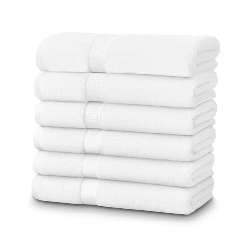 ZUPERIA 6-Pack White Bath Towels - 30" x 60" - Ultra Soft 100% Cotton Large Bath Towels- Highly Absorbent for Bathroom, Pool, Gym, Spa, and Hotel Use (White)
