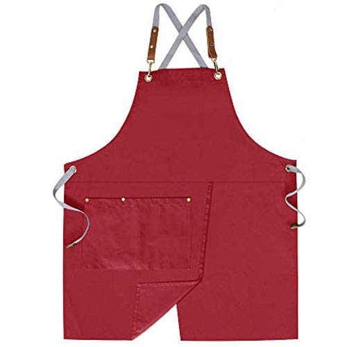 MignonGirl Crossback Apron with Pockets x2, Split Design, Adjustable Straps, M-XXL