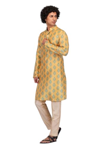 Image of LookMark Men's Cotton Blend Printed Long Kurta Suitable for All Indian Wedding, Occasions, and Festivals