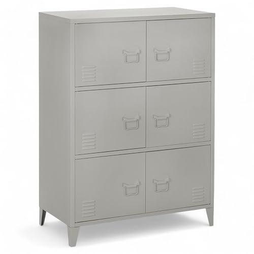 osoltus Spindschrank Industrie Design 6-türig | Büroschrank Metall 80 x 113 x 40cm grau | magnetischer Schließmechanismus - Hänkelgriffe + Lüftungsgitter