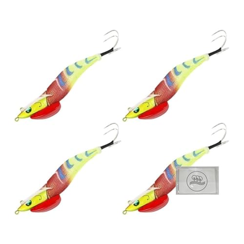 マルシン レッツライド リボーン 4個セット ラトル入り タコエギ専用シンカー装着 オリジナルティッシュ付き (レッドイエロー, 4.0号)
