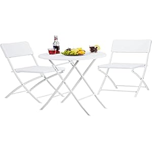 Relaxdays Meuble de jardin BASTIAN salon de jardin pliable table chaises optique rotin HxlxP: 75,5 x 60 x 60 cm, blanc