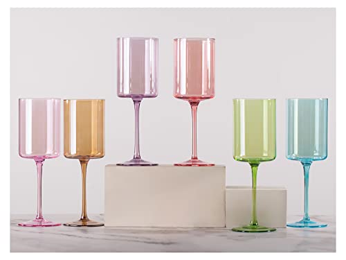 Physkoa Colored Wine Glasses - Square Colorful Wine Glasses Set Of 6,12Oz,Modern Cylinder Shape Wine Glasses With Stem,Wine Glasses Colored Gifts For Wedding,Engagement,Bridal Shower #TOP17