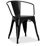 Noir Iconik Interior Industrial Style Chaise de Salle à Manger avec accoudoirs - Design Industriel - Acier - Nouvelle édition - Stylix Noir