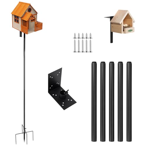 Bird Feeder Pole Stand 77In,Heavy Duty Adjustable Bird House Stand Pole, Birdhouse Post Mount Kit,for Outdoor Garden with Multiple Mounting Options(No House/Feeders)