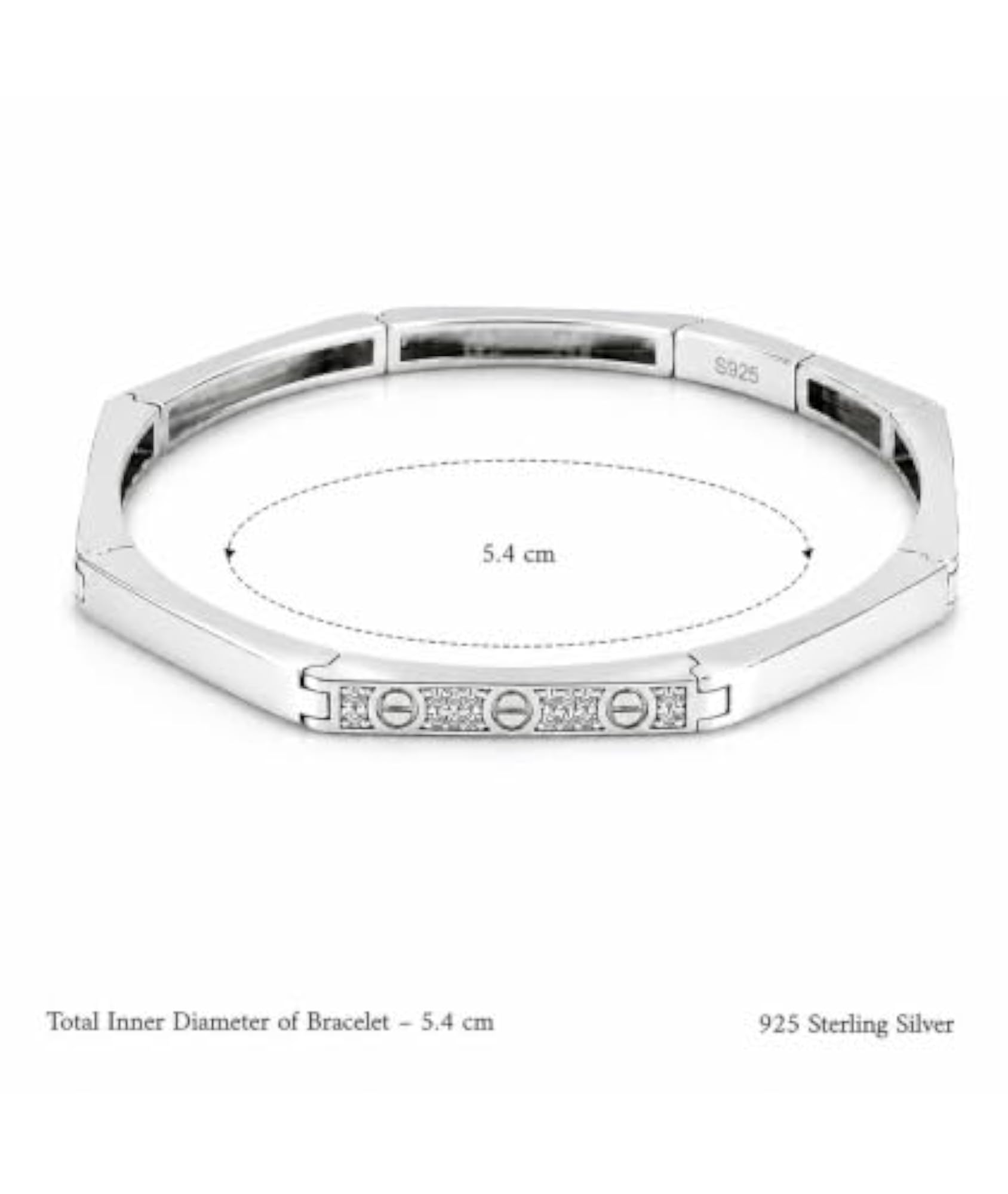 Women's Sterling Silver 925 Octagonal Bangle with CZ