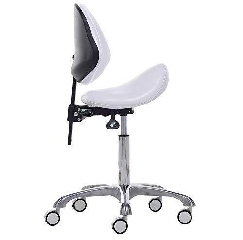 FRNIAMC Ergonomic Saddle Stool Rolling Adjustable, Hydraulic Heavy-Duty (350 lbs) Stool Chair for Dental Lab Salon Massage Studio Office(White, With Backrest)