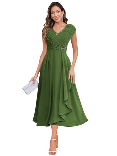 Image of BOLENSYE Mother of The Bride Dresses for Wedding Cap Sleeve Lace Chiffon Mother of The Groom Formal Dress for Women