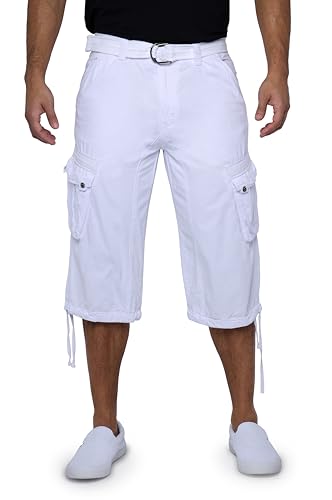 X RAY Mens Belted Long Cargo Shorts for Men Below Knee Length Mens Cargo Shorts 3/4 Pants (Big and Tall Shorts for Men) White 40