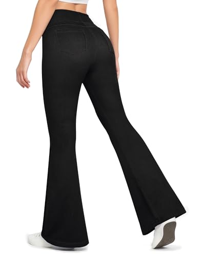 CLOZOZ Flared Jeans for Women High Waisted Stretchy Pull On Bell Bottom Flare Leggings Trendy Yoga Pants with Pockets