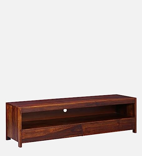 Image of Hungary Solid Wood TV Unit /Cabinet for LED LCD - Premium TV Stand for Living Room and Bedroom with Sheesham Wood and Honey Finish