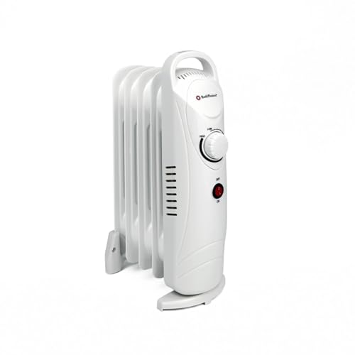 Rediffusion Oil Filled Radiator 650W 5 Fin Adjustable Thermostat Compact & Portable Overheat Protection Rapid Heat Convection Technology White - REDB125A