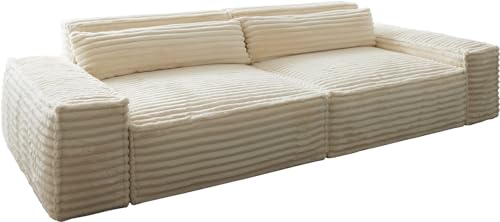 DELIFE Big-Couch Sirpio XL Plüschcord Beige 270x130 cm