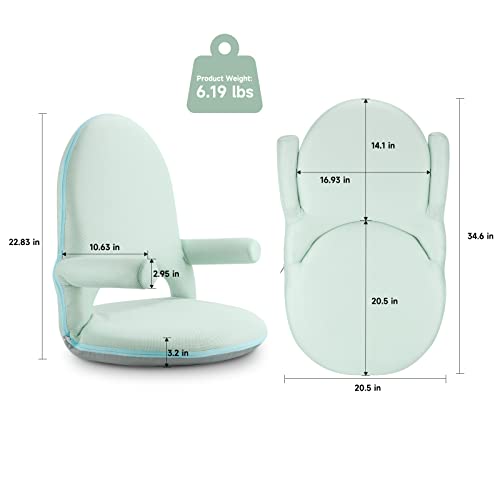 Nnewvante Floor Chair With Back Support And Armrest 42 Angles Adjustable Washable Floor Seat Folding Recliner Cushioned For Adults Kids Classroom Playing, Light Green #TOP4