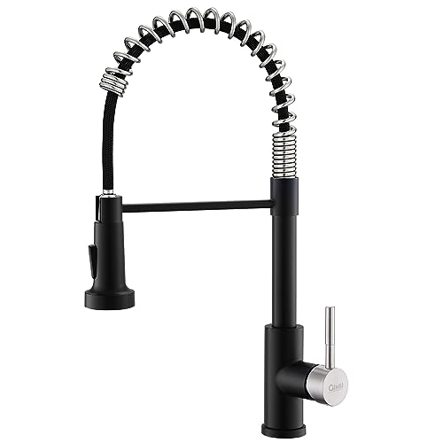 GIMILI Kitchen Faucet with Pull Down Sprayer Commercial Single Handle Lever Spring Kitchen Sink Faucet Matte Black&Brushed Nickel