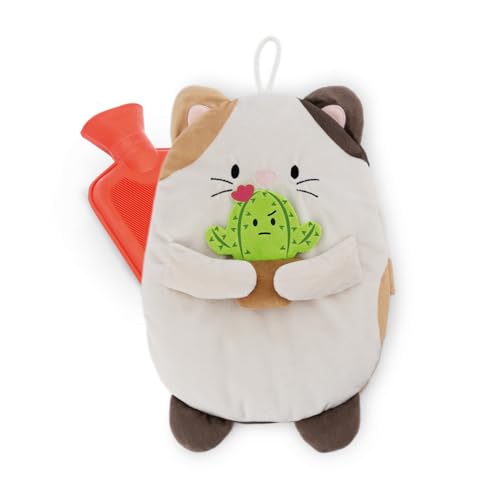NICI Wärmflasche mymochi Katze Angy mit Kaktus 300ml 30cm - weiß - Kuscheliges Wärmetier ab 10 Monaten – Plüschtier-Wärmflasche, Wärmebeutel...
