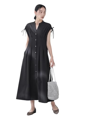 [ナノ・ユニバース] リボンドロスト サッカー シャツワンピース レディース F 010 ブラック 669-5219318