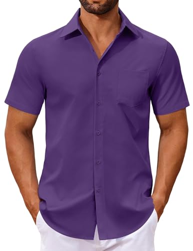 COOFANDY Men's Button Down Shirts Short Sleeve Casual Dress Shirts Untucked Summer Shirt with Pocket