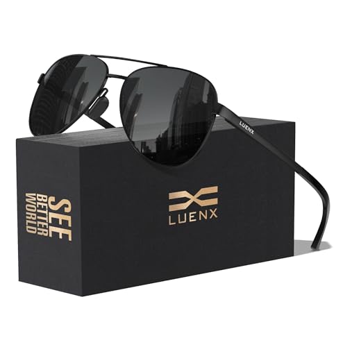 LUENX Aviator Sunglasses for Men Women Polarized - UV400 Protection, Stylish Shades, Driving, Outdoor Activities 59MM(All Black)
