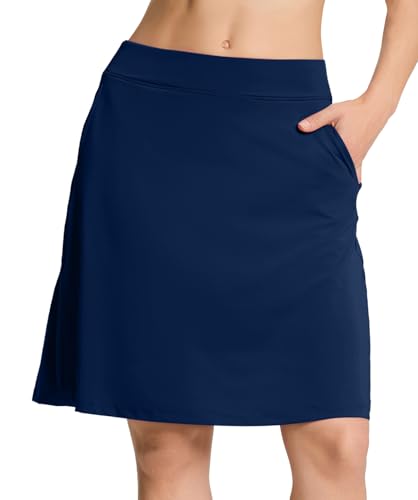 Image of Yogipace Women's 4 Pockets UV Protection 20 inch Modest Knee Length Skirt Athletic Running Golf Tennis Skort Zippered Pockets