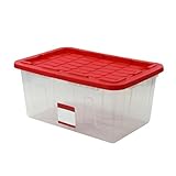 CLMSTE 27 Gallon Clear Plastic Storage Bin with Red Lid, Storage for all ages