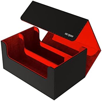 Boltquan Trading Card Game Case for MTG, Yugioh, Pokemon and TCG; Football and Baseball Trading Card Storage Box with Magnetic Closure - Fits 35pt Toploaders or 650+ Double-Sleeved Cards (Black-Red)