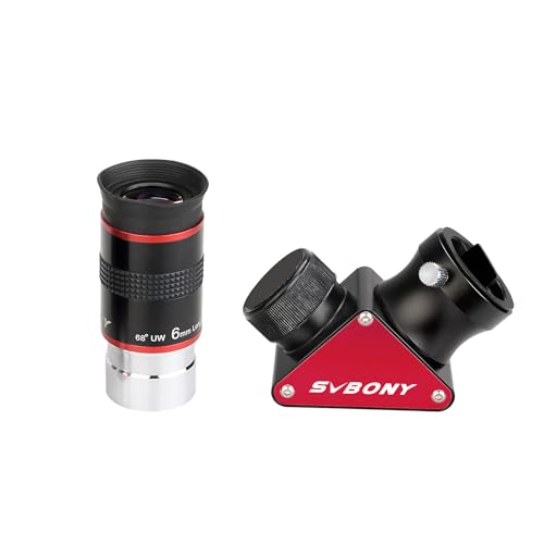 SVBONY Teleskop-Okular 68 Grad Ultra-Weitwinkel-Okular 6 mm und SV188P 90 Grad dielektrischer Spiegel Stern Diagonale, 3,2 cm, Teleskopzubehör für astronomische Teleskope Visual