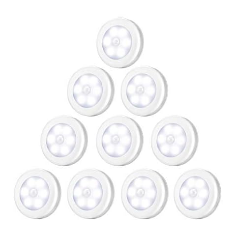 Criacr 【10 Pack】 Motion Sensor Light, Cabinet Night Lights, Stick-on Cupboard Light with Removable Magnet, Closet Lights for Wardrobe, Closet, Hallway, Kitchen, Stairs, Chiristmas Gift, White Cover