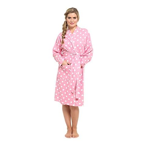 Hari Deals Ladies Waffle Robe Dressing Gown, Soft 100% Cotton Wrap Kimono (Sml, Pink Spot) Cover