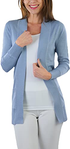 Image of ToBeInStyle Women's Long Sleeve Rib Banded Open Sweater Cardigan