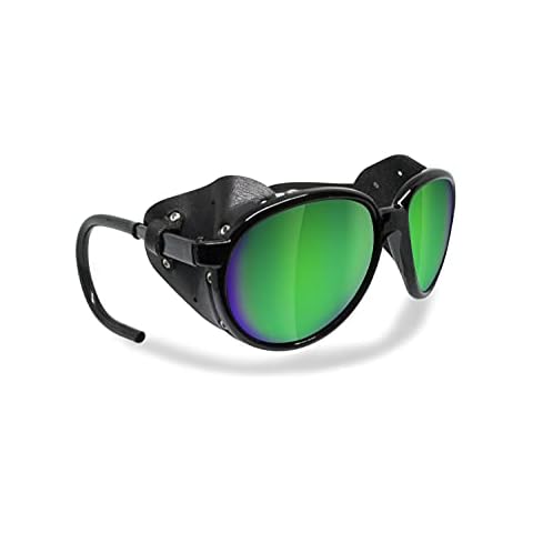 BERTONI Polarized Sunglasses for Mountain Hiking Trekking Glacier Snow mod. CORTINA Italy Shiny Black (Smoke Polarized Lenses / Green Mirror) Cover
