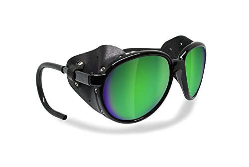 Bertoni Glacier Polarized Sunglasses for Mountain Hiking Trekking Ski mod Cortina Italy Shiny Black (Smoke Polarized/Green Mirror)