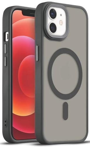 Image of GoldKart Magnetic Matte Translucent Back Cover Case for iPhone 12 | MagSafe Compatible | Shockproof Hybrid Bumper | Camera Lens Protection | Anti-Fingerprint Slim Protective Case (Black)