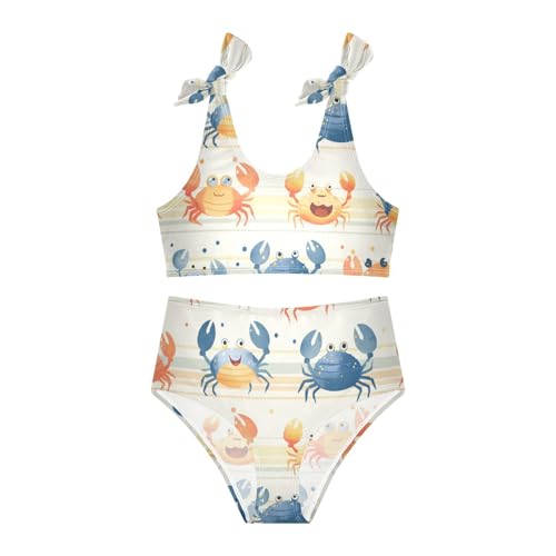 KLL Striped Pattern Cute Watercolor Crabs Girls Two Piece Bikini Sets Beach Swimsuit Swimwear Cute Shoulder Strap3