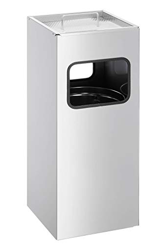 Durable 333123 Papelera de metal con cenicero cuadrada, plata
