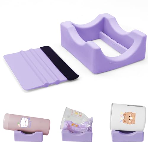 Silicone Cup Cradle Silicone Cup Cradle with Built-in Slot Anti-Skidding Tumbler Stand Cup Holder for Tumblers with Felt Squeegee Use to Apply UV DTF Stickers Vinyl Stickers for Tumblers (Purple)